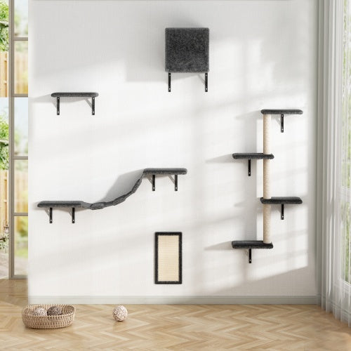 5 Pieces Of Multi-storey Wall-mounted Indoor Cat Tree Furniture With S