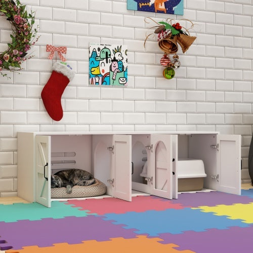 Modern Cat Litter Box Furniture With Double Room, Wooden Cat Litter Bo