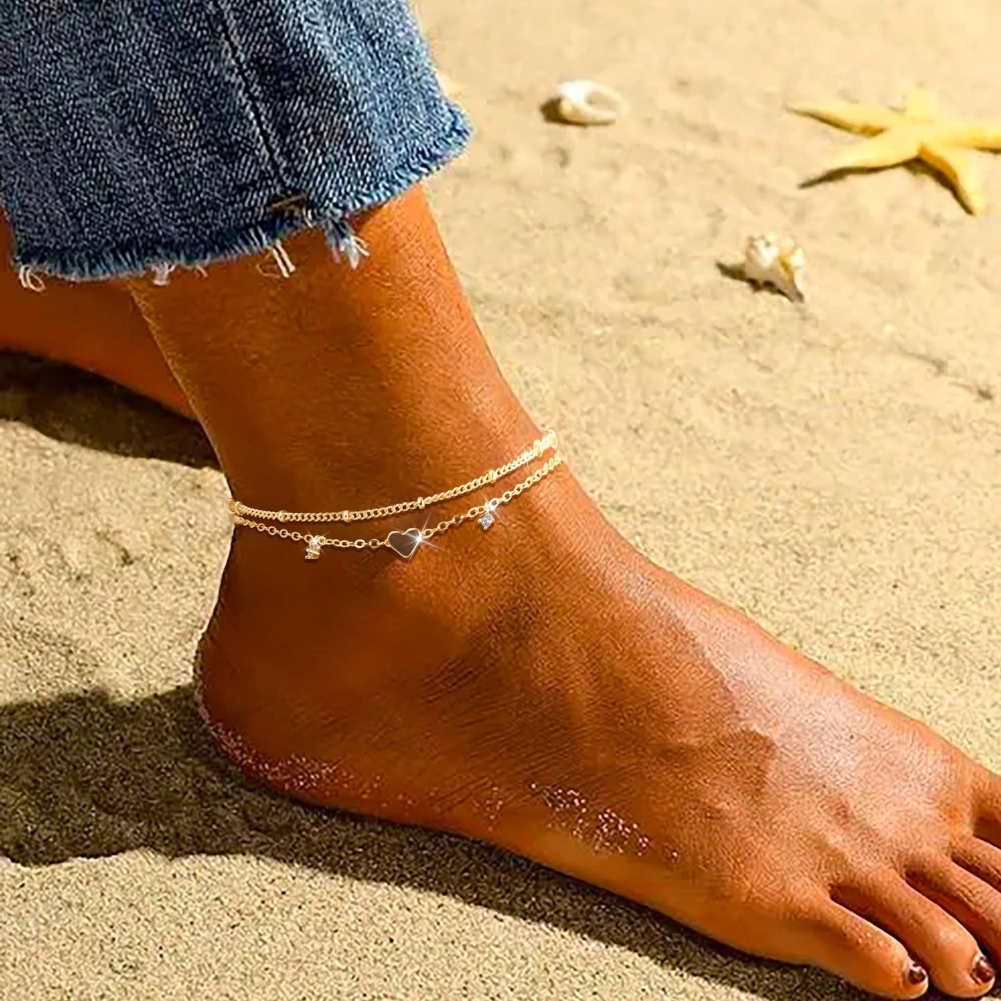 Fashion Heart-shaped Zircon Anklet Women's Waterproof Simple