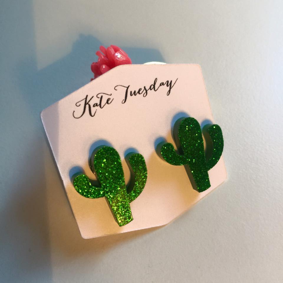 Green Cactus Sparkly Acrylic Earrings