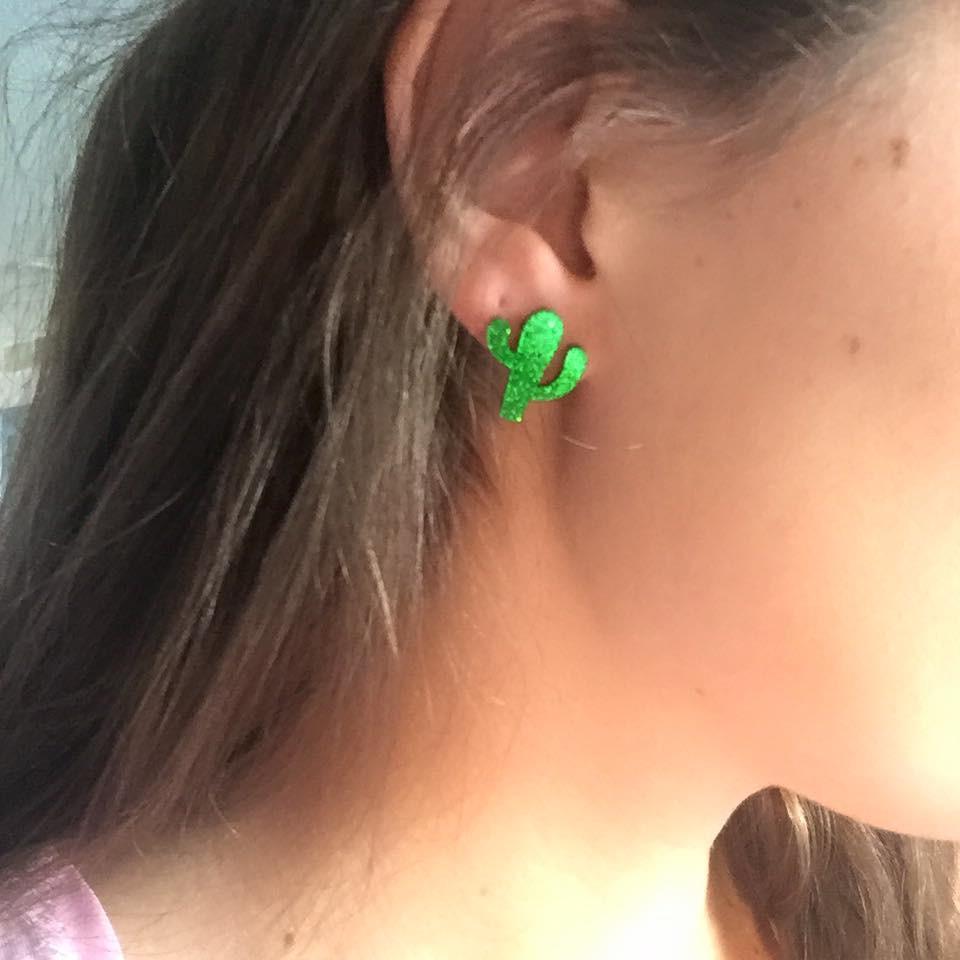 Green Cactus Sparkly Acrylic Earrings