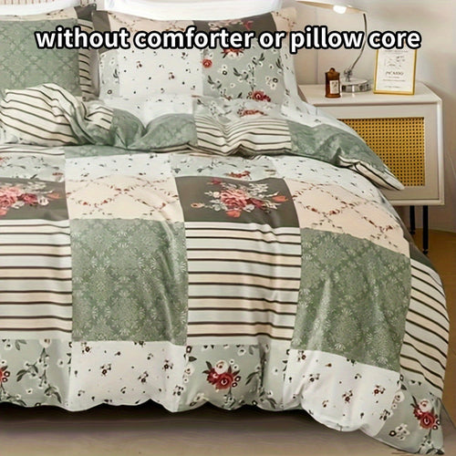 Cozy Pastoral Floral Plaid Duvet Cover Set