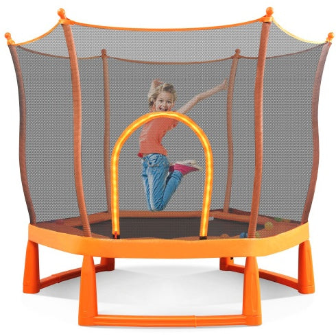 6FT Toddlers Trampoline With Safety Enclosure Net And Ocean Balls,