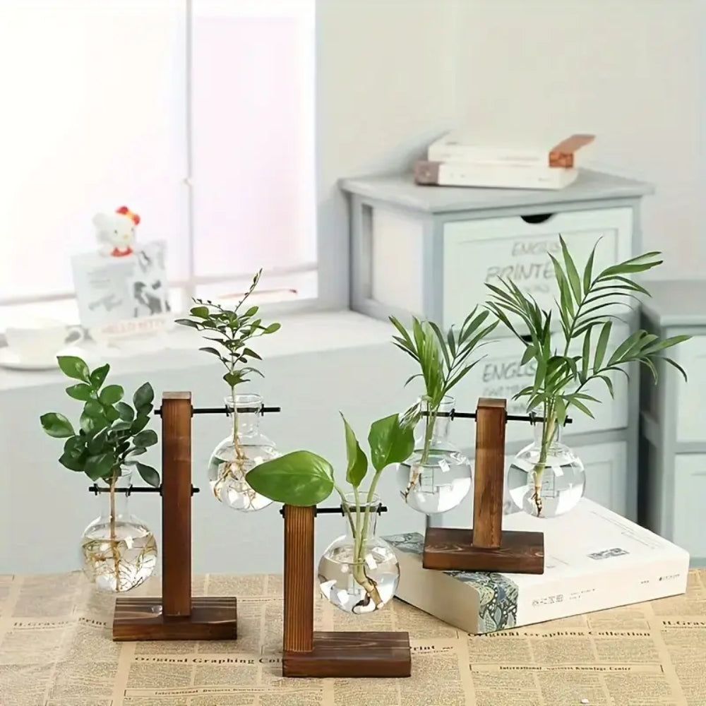 Creative Wooden Frame Hydroponic Vase Flower Arrangement Container