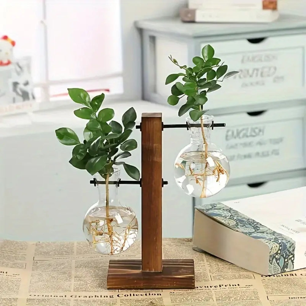 Creative Wooden Frame Hydroponic Vase Flower Arrangement Container