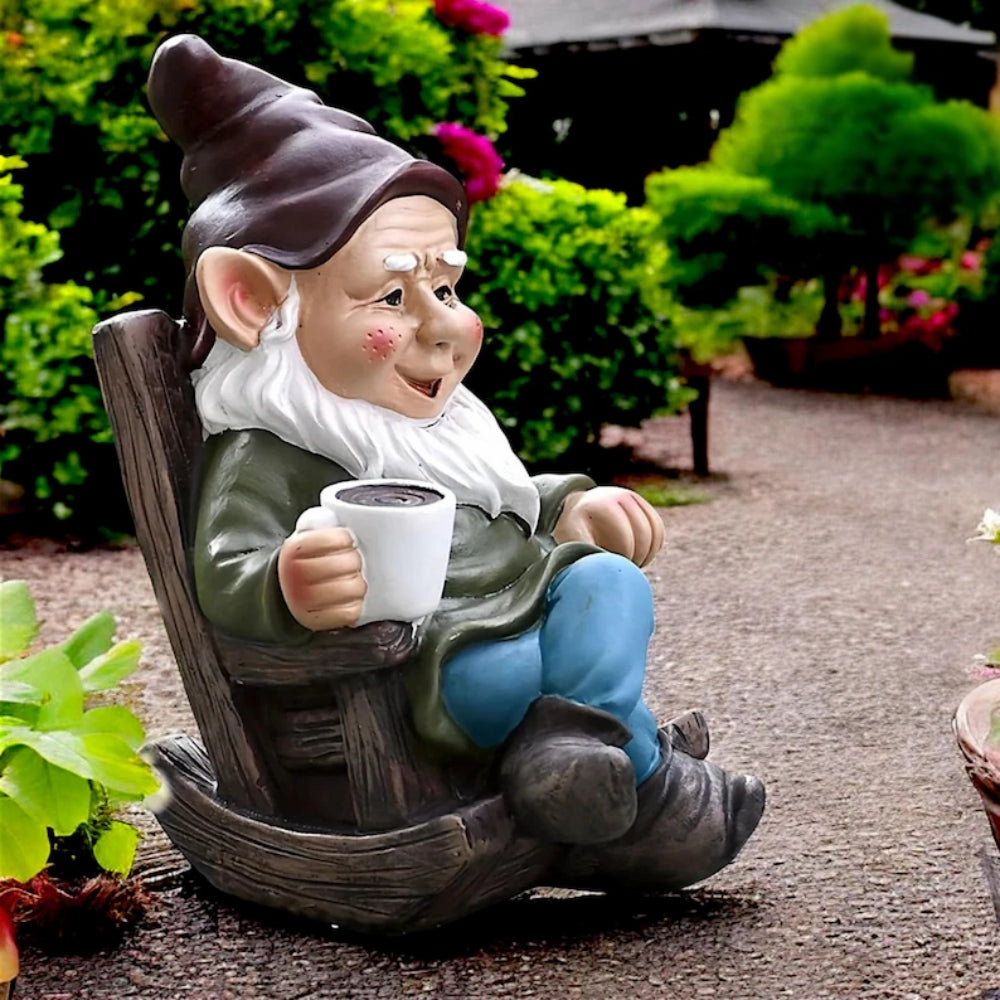 1pc Gnome Dwarf Rocking Chair Ornament Resin Outdoor Garden Decoration