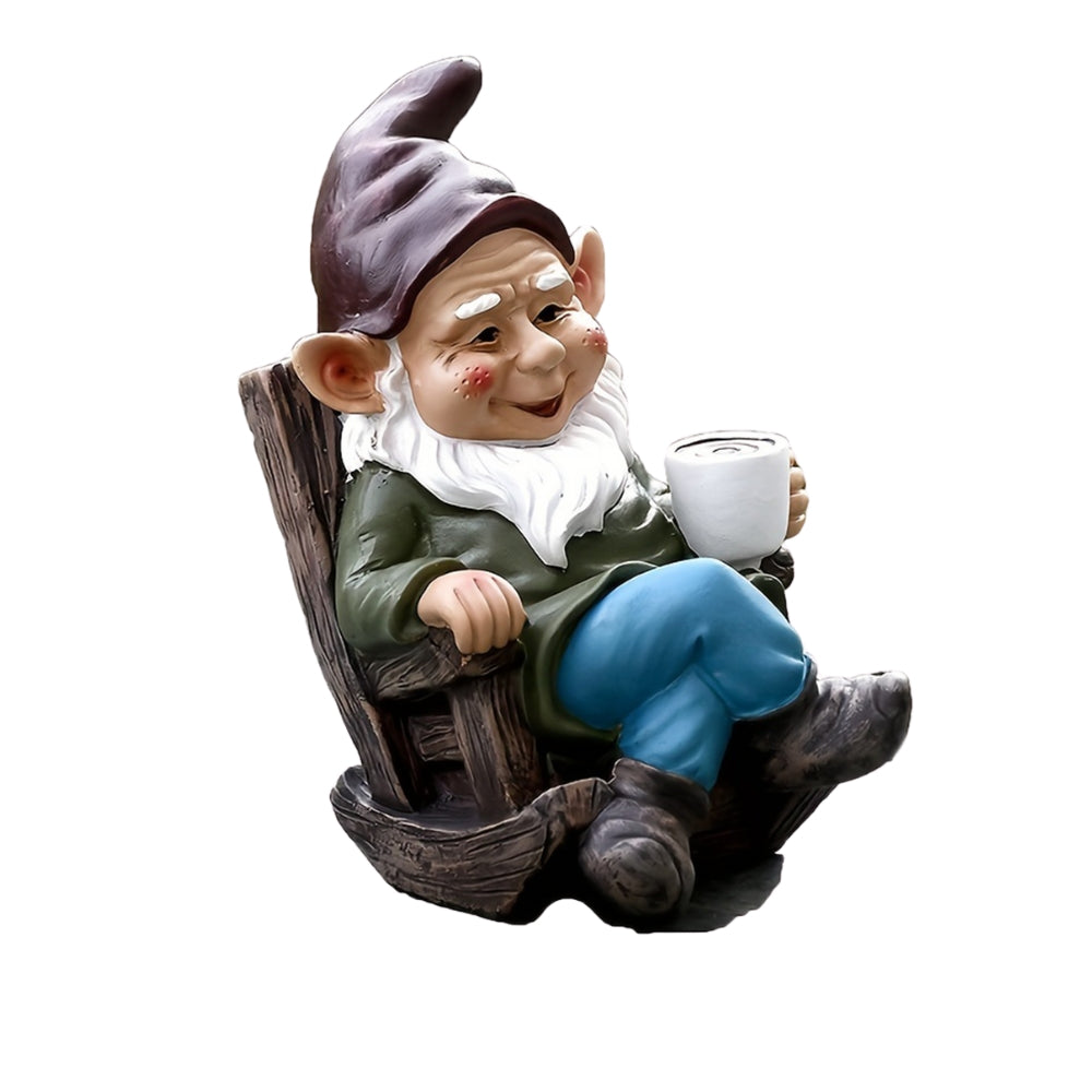 1pc Gnome Dwarf Rocking Chair Ornament Resin Outdoor Garden Decoration