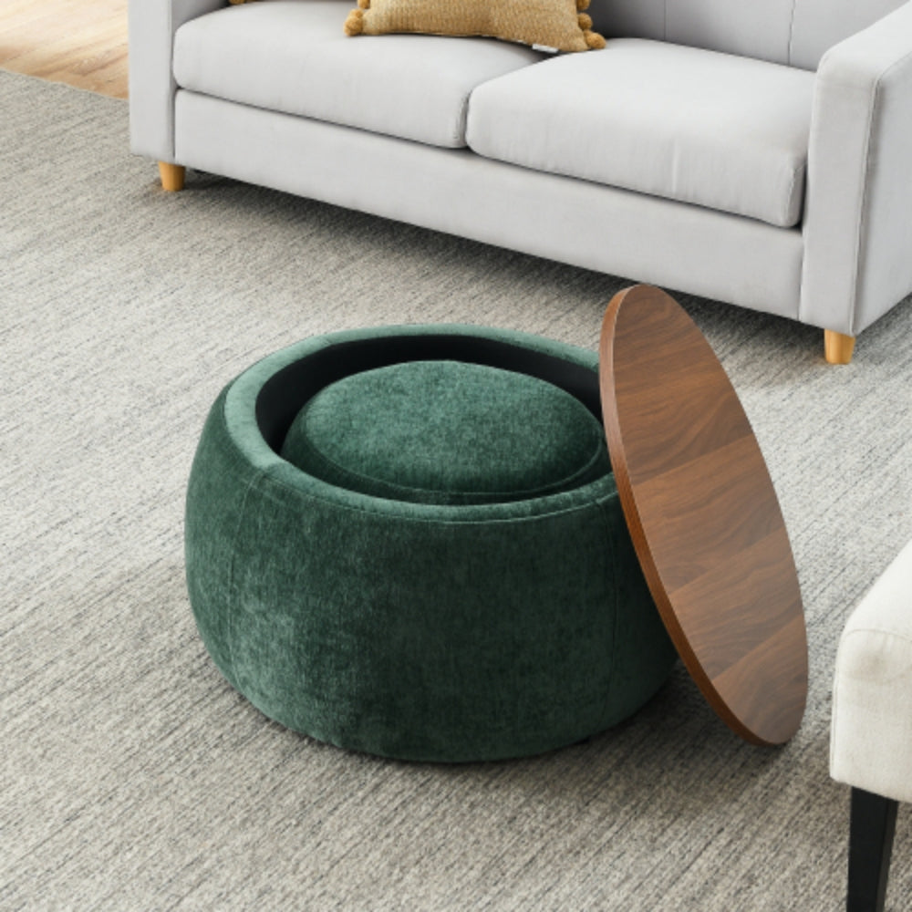 Round Storage Ottoman 2 in 1 End Table and Ottoman with Small Seat