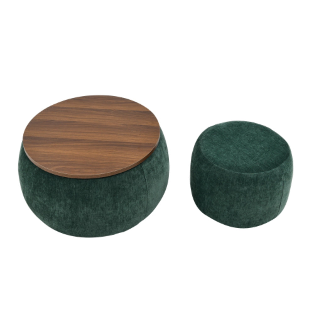 Round Storage Ottoman 2 in 1 End Table and Ottoman with Small Seat