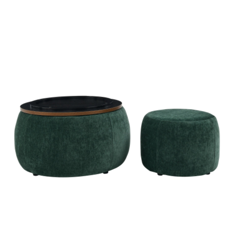 Round Storage Ottoman 2 in 1 End Table and Ottoman with Small Seat