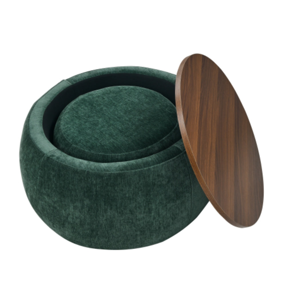 Round Storage Ottoman 2 in 1 End Table and Ottoman with Small Seat