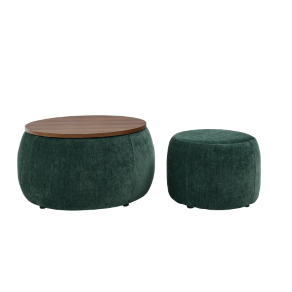 Round Storage Ottoman 2 in 1 End Table and Ottoman with Small Seat