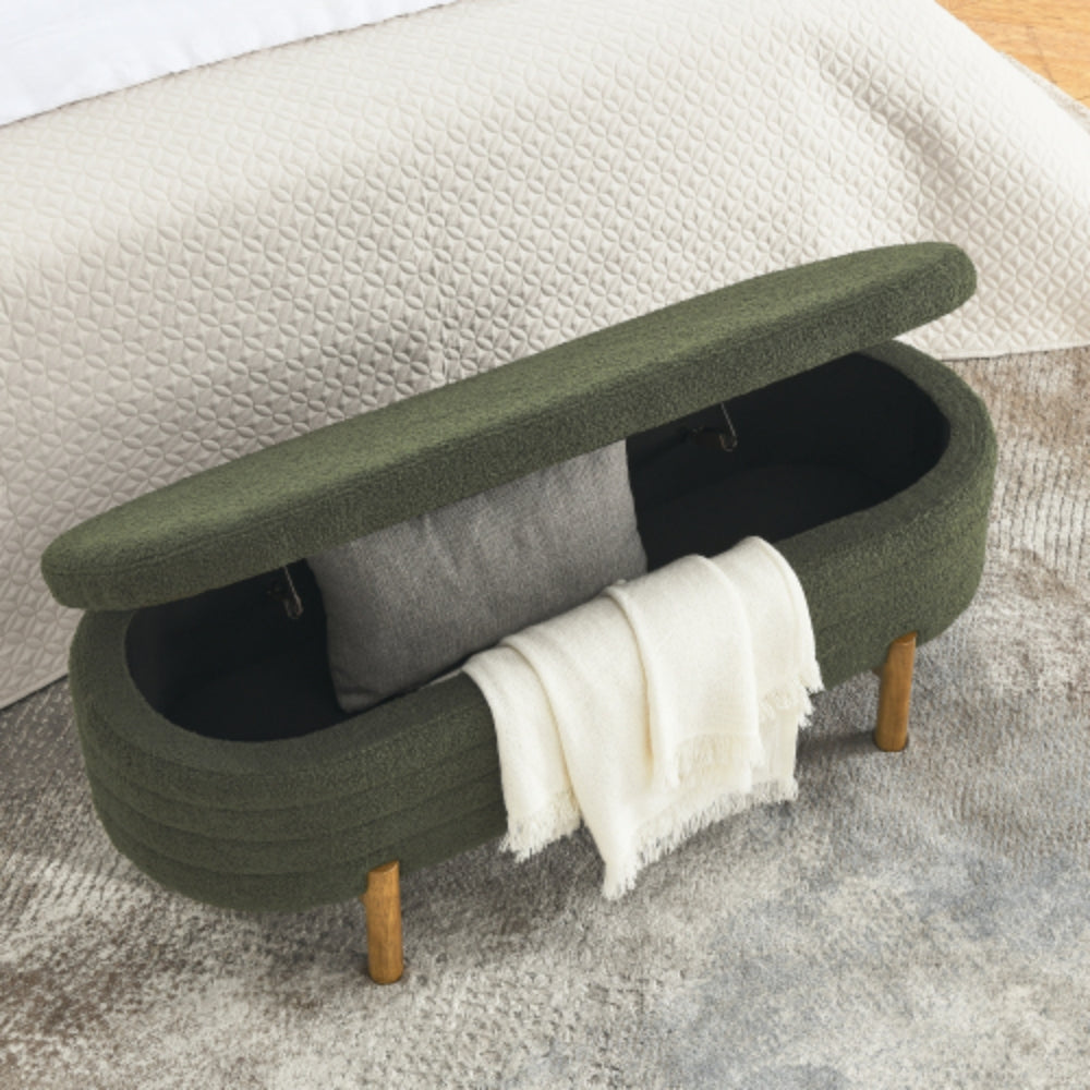 Ottoman Oval Storage Bench Rubber Wood Leg