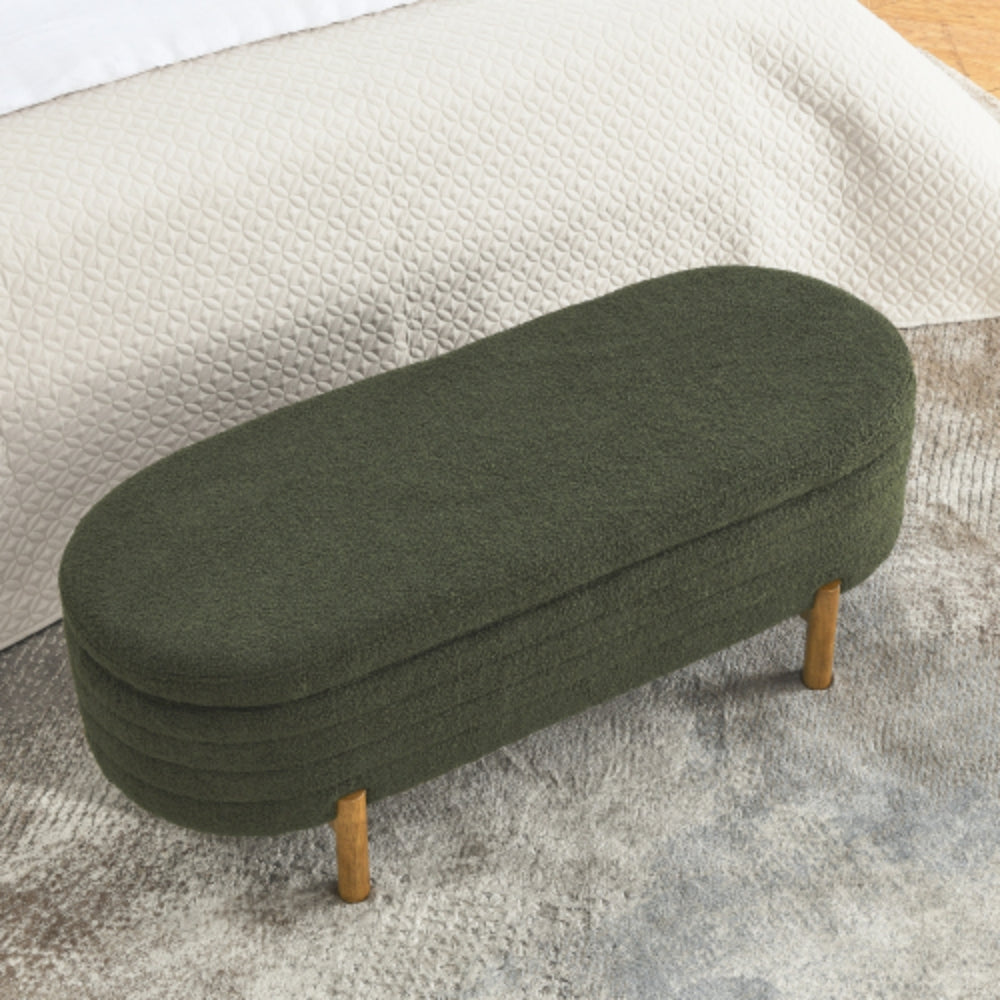 Ottoman Oval Storage Bench Rubber Wood Leg