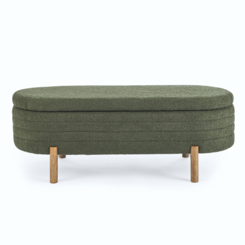 Ottoman Oval Storage Bench Rubber Wood Leg