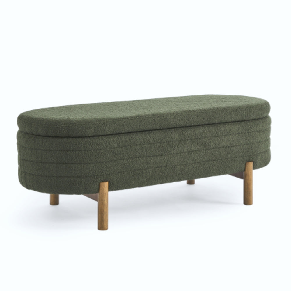 Ottoman Oval Storage Bench Rubber Wood Leg