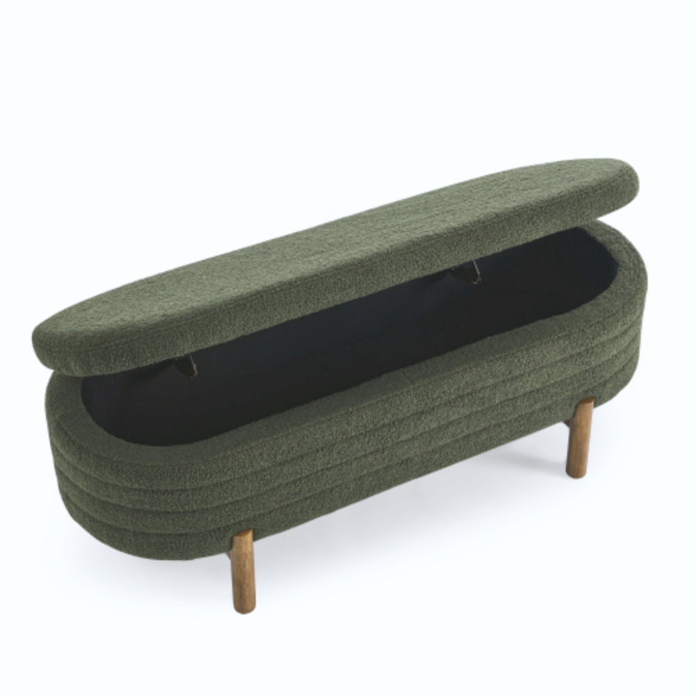 Ottoman Oval Storage Bench Rubber Wood Leg