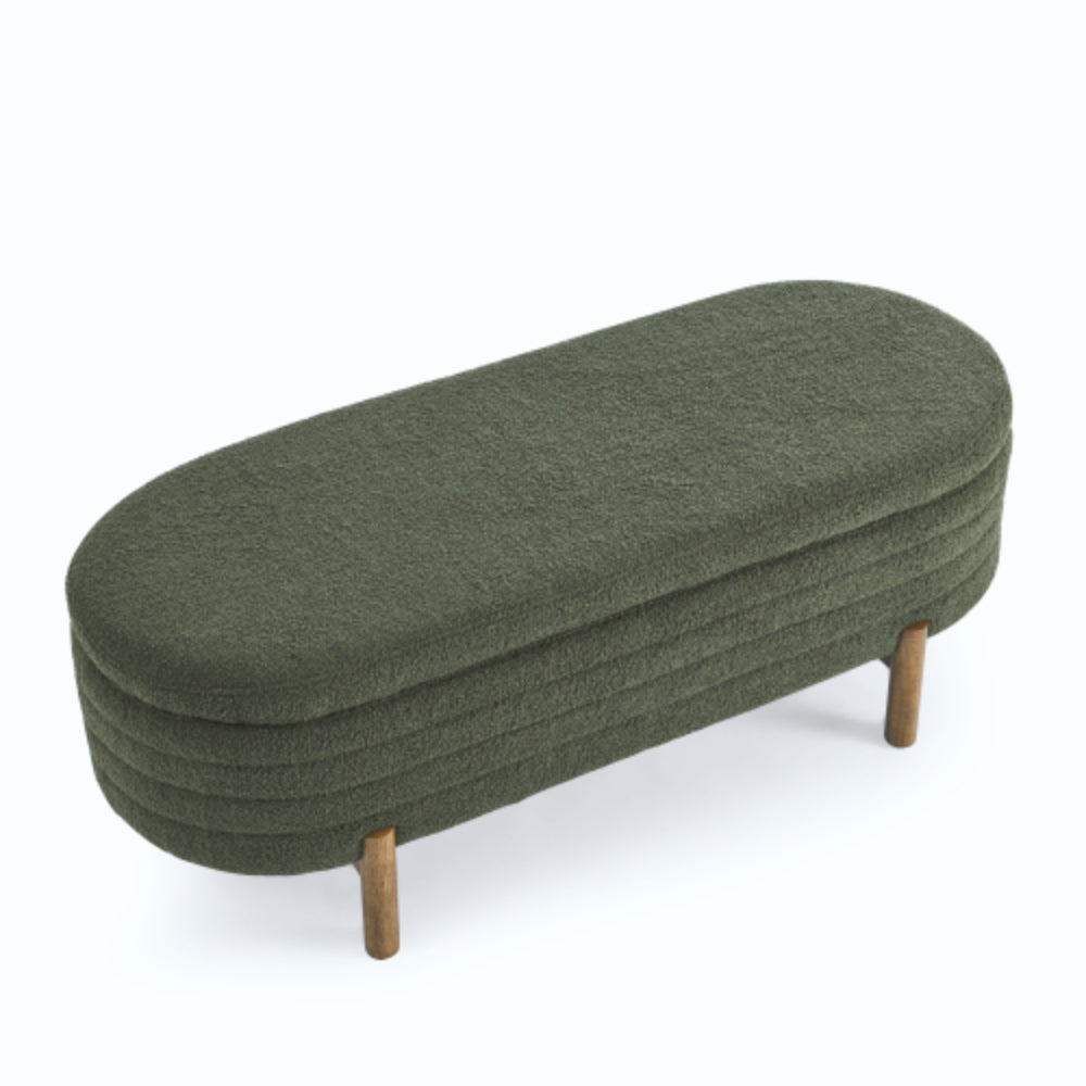 Ottoman Oval Storage Bench Rubber Wood Leg