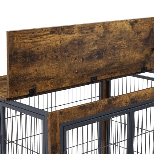 Furniture Style Dog Crate Side Table On Wheels With Double Doors And