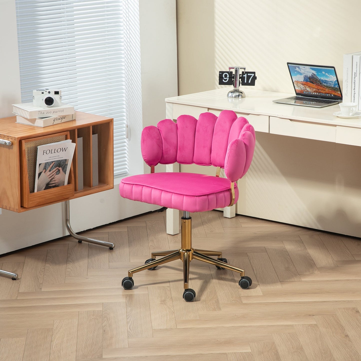 Velvet Home Office Desk Chair, Modern Cute Computer Chair, Wheels