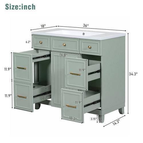 36  Bathroom Vanity Cabinet With Sink Top Combo Set, Green, Single