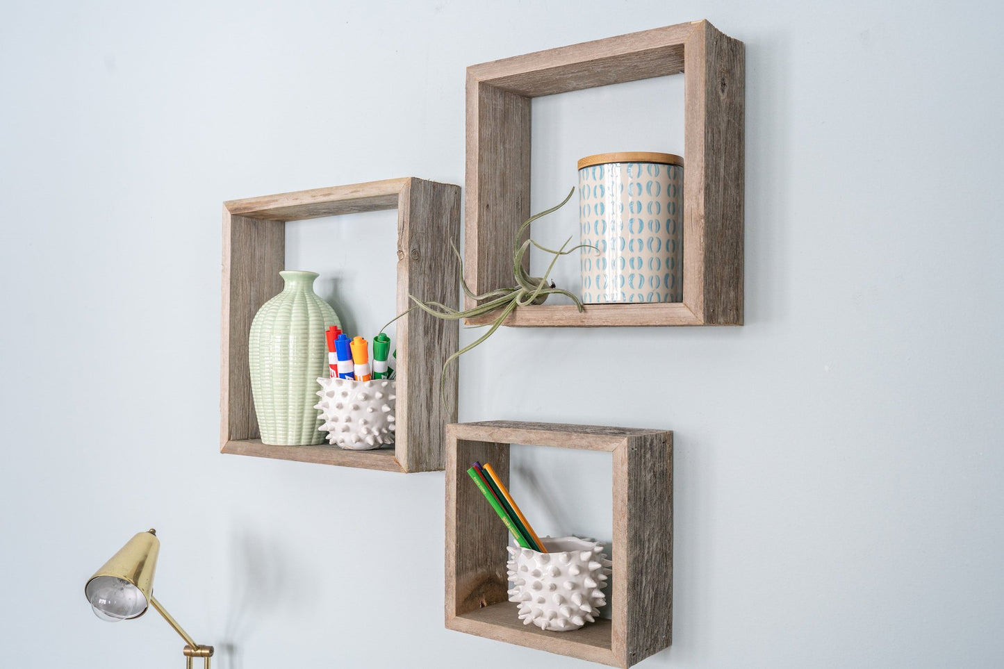 Rustic Farmhouse Set of 3 Square Shadow Box Shelves