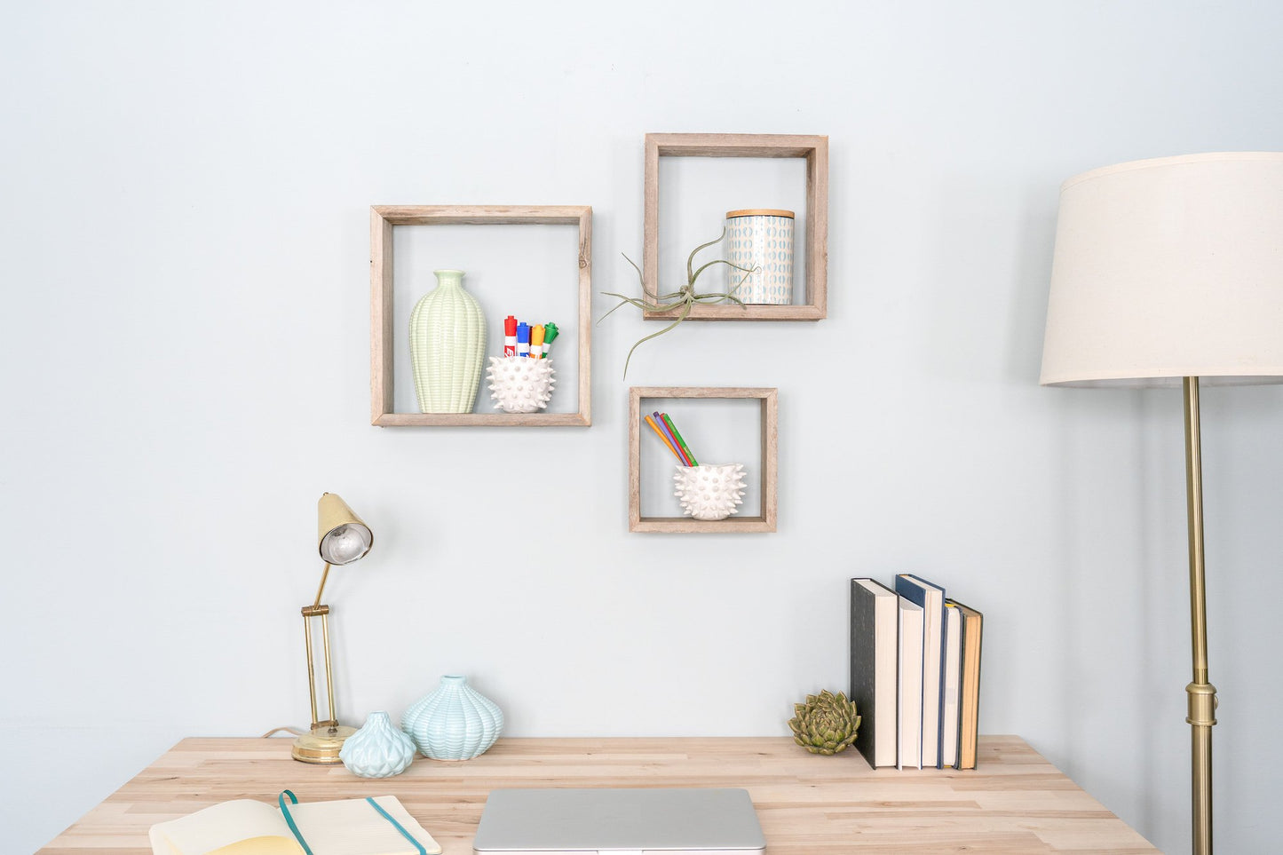 Rustic Farmhouse Set of 3 Square Shadow Box Shelves