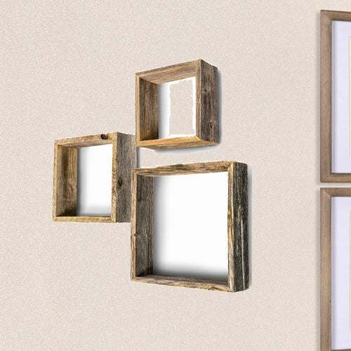 Rustic Farmhouse Set of 3 Square Shadow Box Shelves