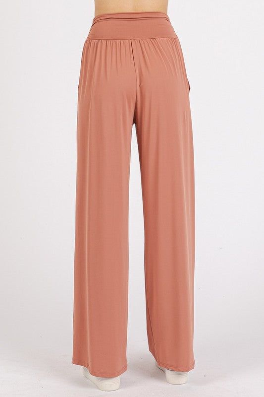 Mittoshop Stretch Banded Waist Wide Leg Pants with Pockets