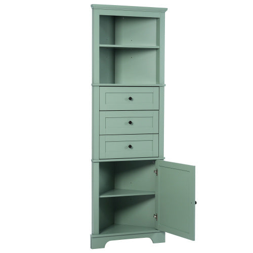 Green Triangular Tall Cabinet With 3 Drawers And Adjustable Shelves