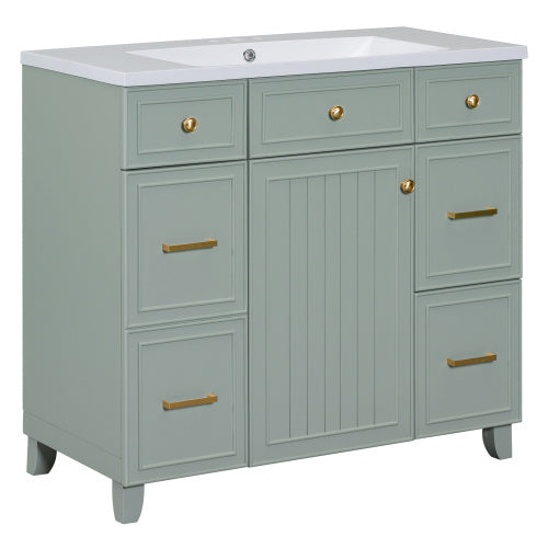 36  Bathroom Vanity Cabinet With Sink Top Combo Set, Green, Single