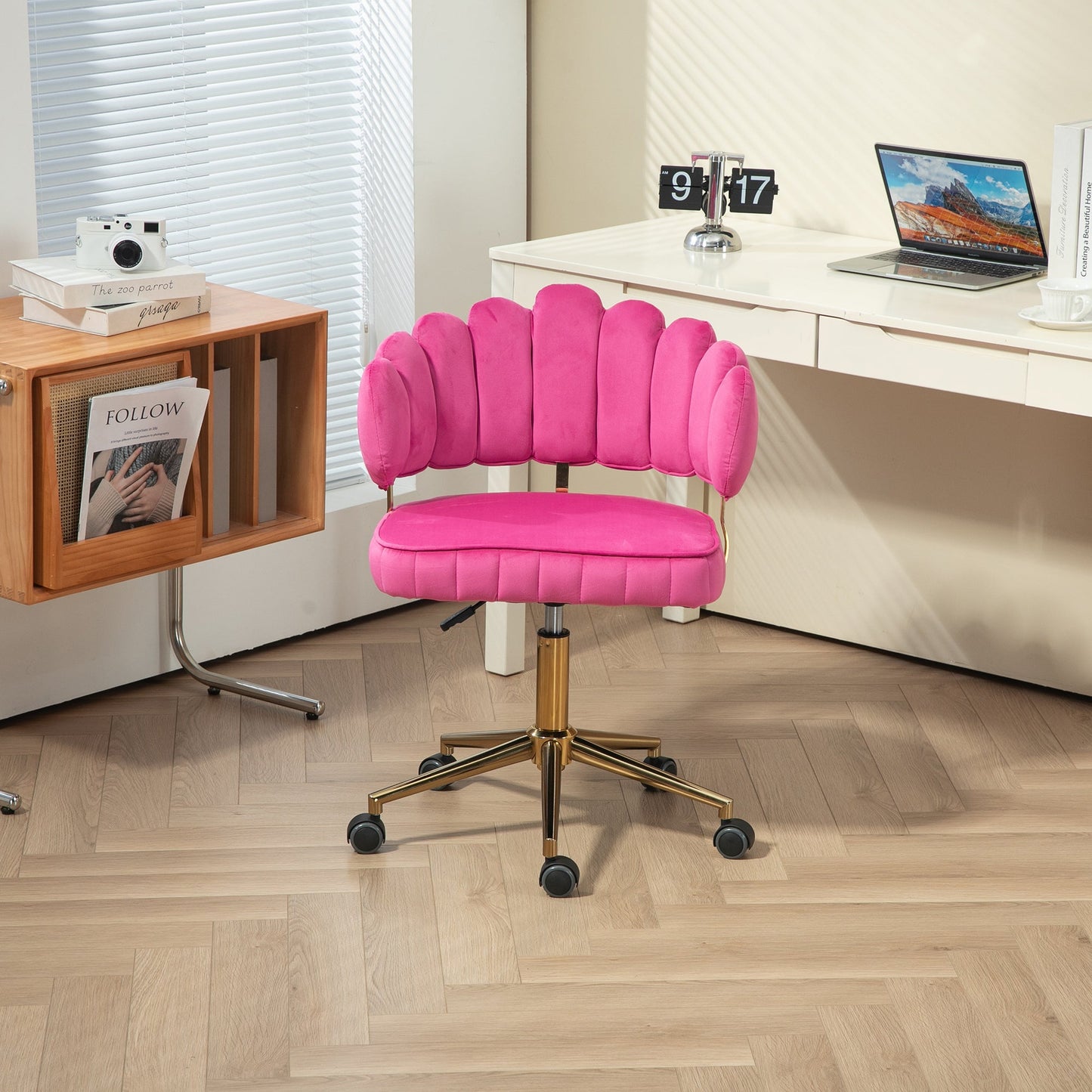 Velvet Home Office Desk Chair, Modern Cute Computer Chair, Wheels