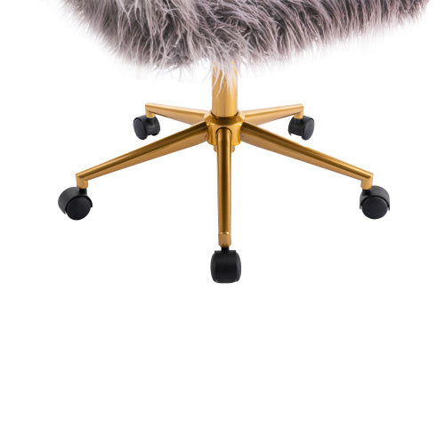 Modern Faux Fur Home Office Chair, Hairy Chair For Girls, Gilded Base