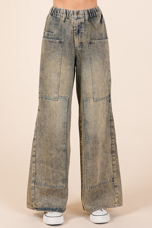 Mittoshop Washed Wide Leg Jeans with Pockets