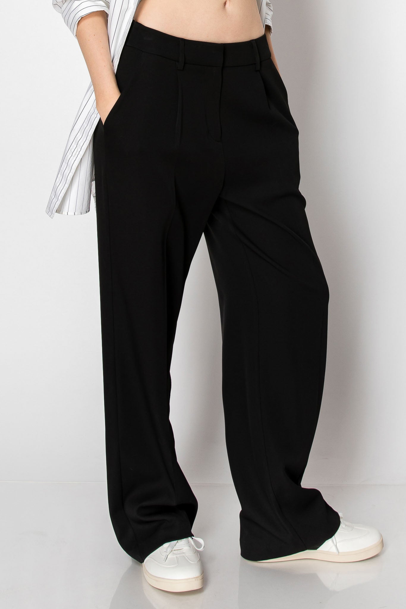 WIDE LEG BUSINESS CASUAL OFFICE TROUSERS WITH SMOCKING BACK WAIST