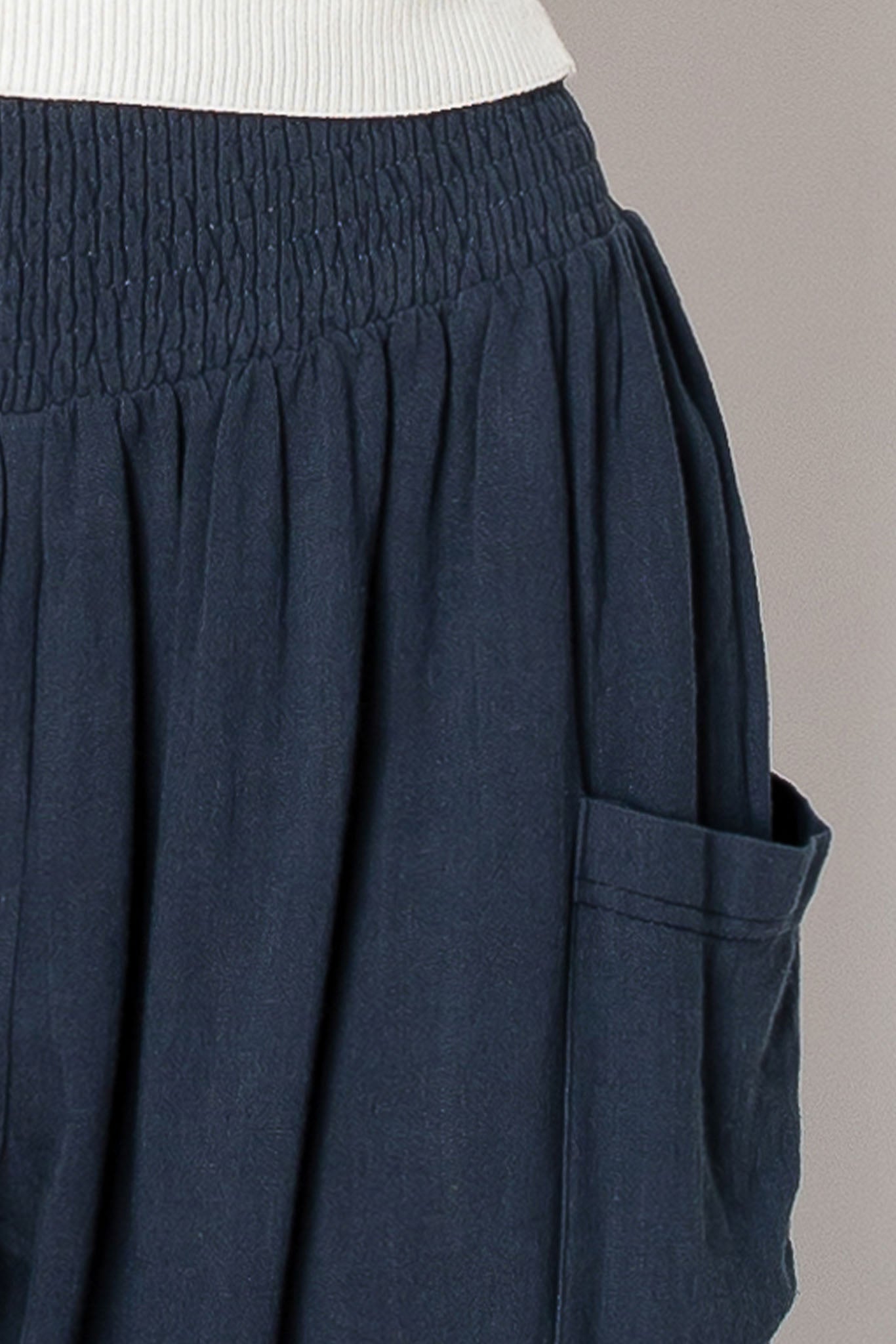 SMOCKING WAIST SLOUCHY LINEN PANTS