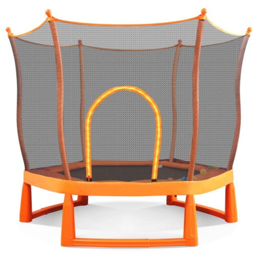 6FT Toddlers Trampoline With Safety Enclosure Net And Ocean Balls,