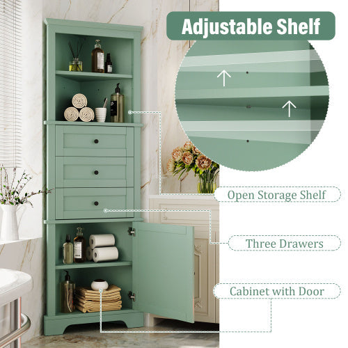 Green Triangular Tall Cabinet With 3 Drawers And Adjustable Shelves