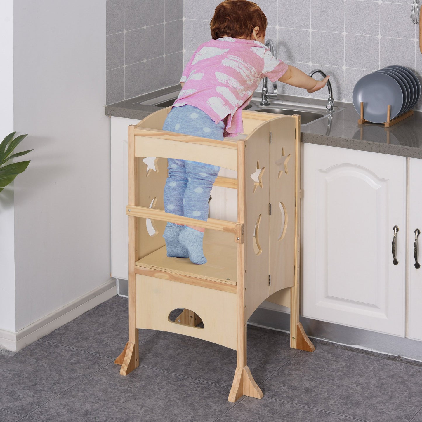 Qaba Step Stool with Support Handles, Safety Rail and Non-Slip,