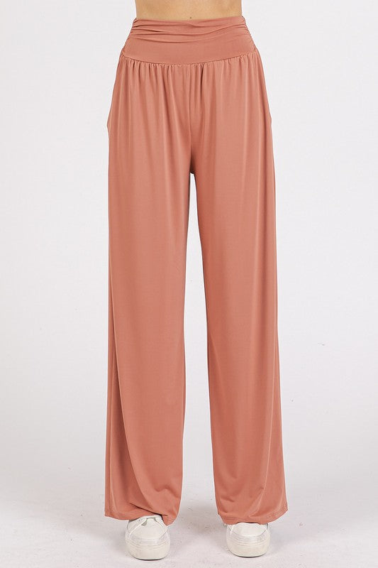 Mittoshop Stretch Banded Waist Wide Leg Pants with Pockets