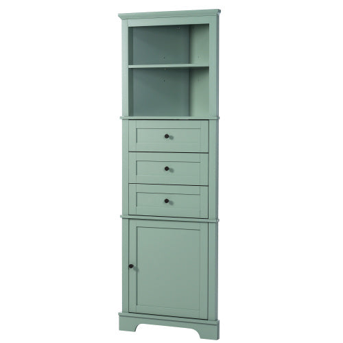 Green Triangular Tall Cabinet With 3 Drawers And Adjustable Shelves