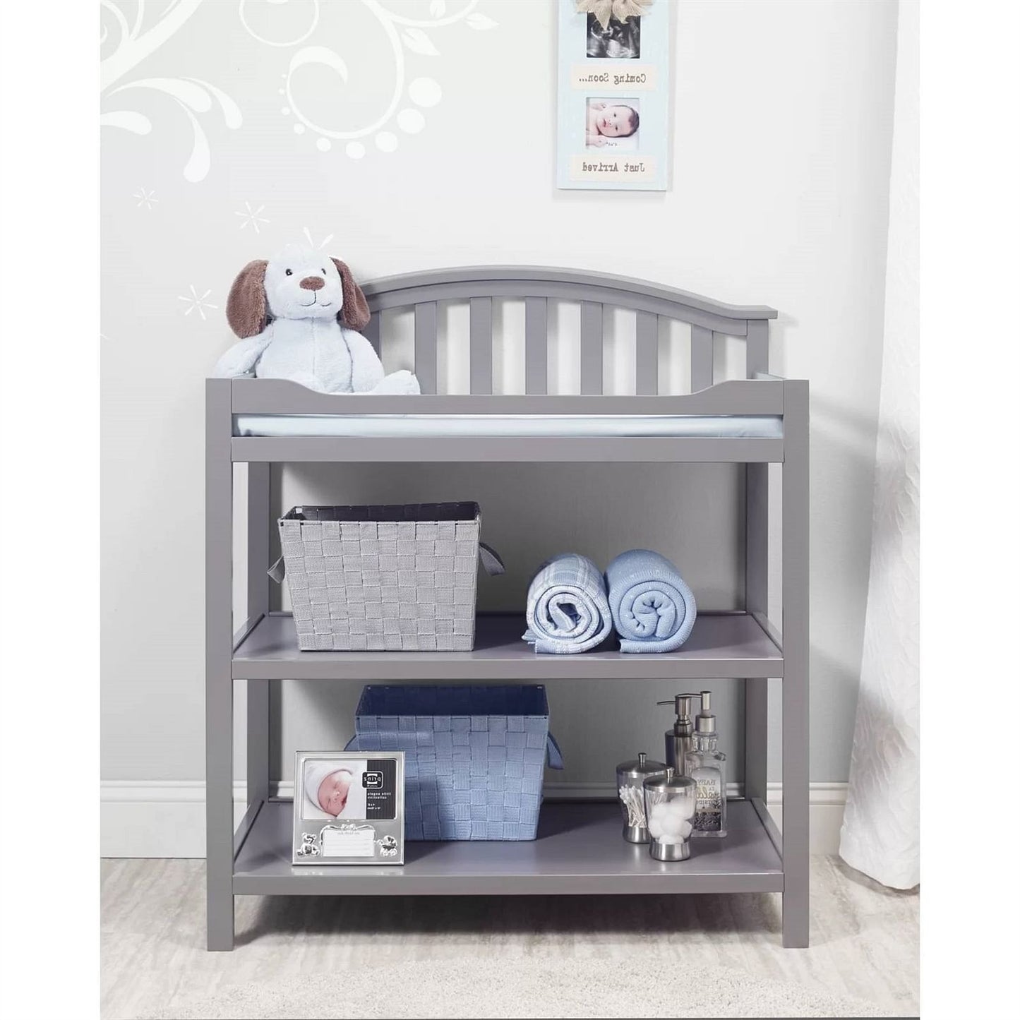 SF Home Baby Toddler Changing Table in Grey Wood Finish with Changing