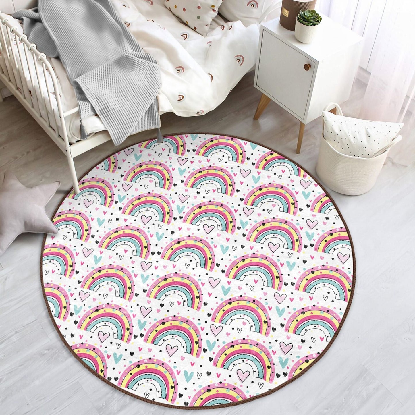 Lovely Rainbow Pattern Baby Room Washable Rug | Homeezone