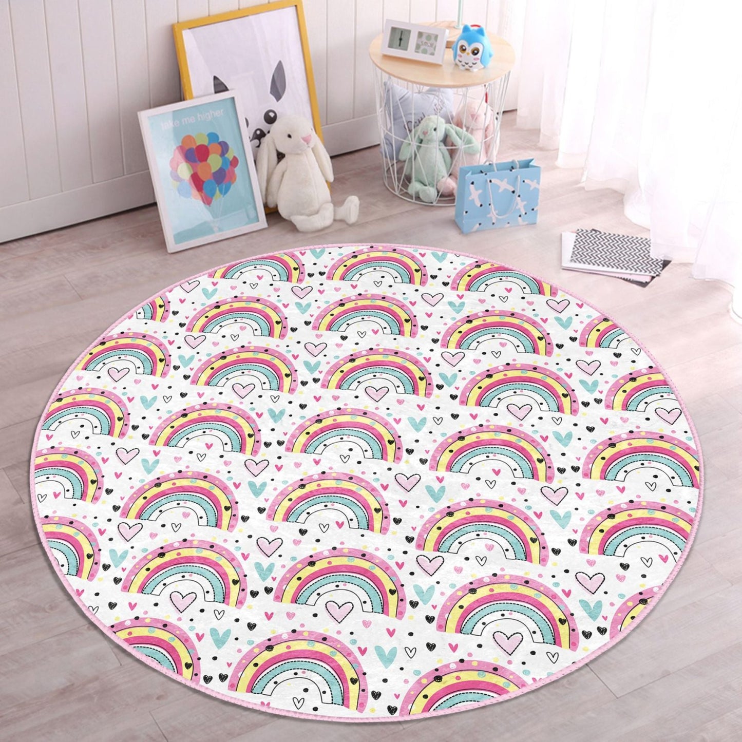 Lovely Rainbow Pattern Baby Room Washable Rug | Homeezone