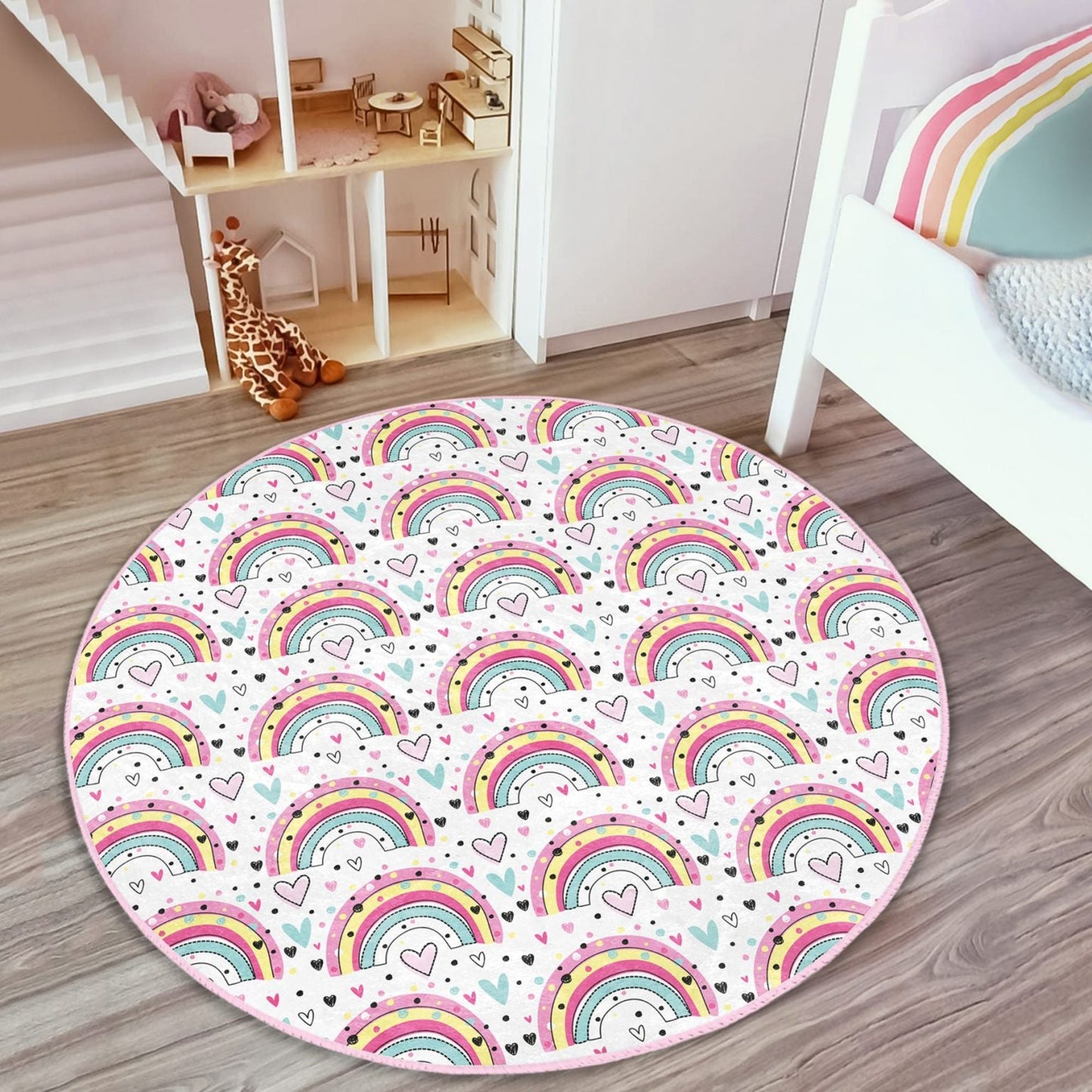 Lovely Rainbow Pattern Baby Room Washable Rug | Homeezone