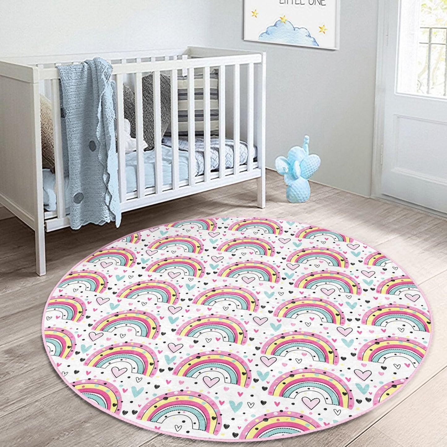 Lovely Rainbow Pattern Baby Room Washable Rug | Homeezone