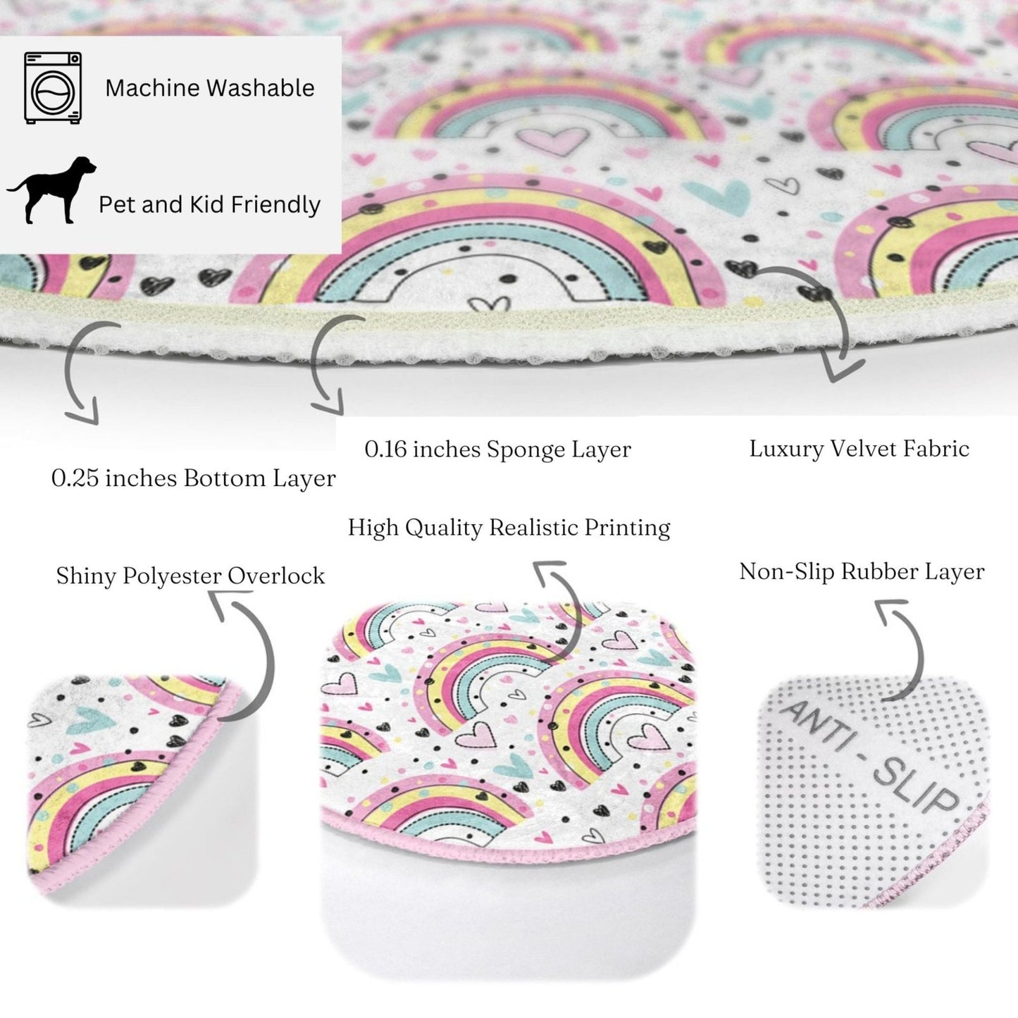 Lovely Rainbow Pattern Baby Room Washable Rug | Homeezone