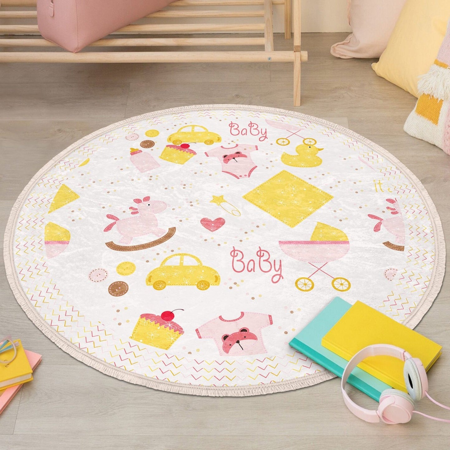 New Born Baby Room Decorative Round Rug, Nursery Room Area Carpet,