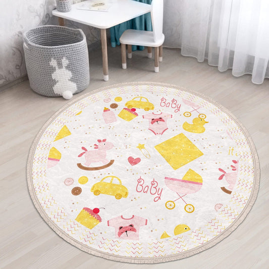 New Born Baby Room Decorative Round Rug, Nursery Room Area Carpet,