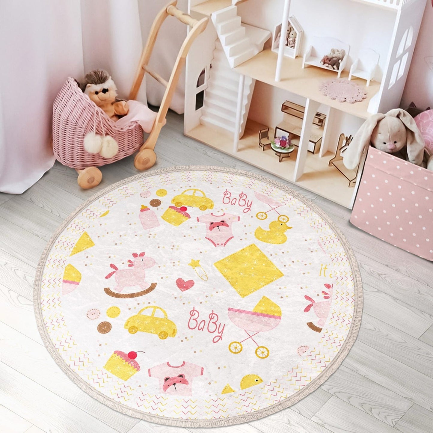 New Born Baby Room Decorative Round Rug, Nursery Room Area Carpet,